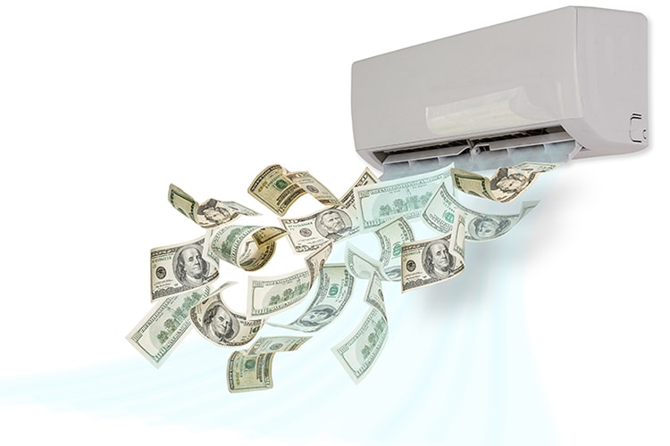 Blog Title: Common AC Purchasing Mistakes to Avoid Photo: air conditioning dollars winding money