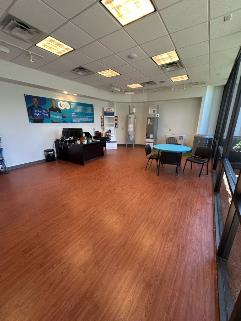 View of our early stages of our showroom in Greensboro, NC. View HVAC, plumbing, and electrical products in person.