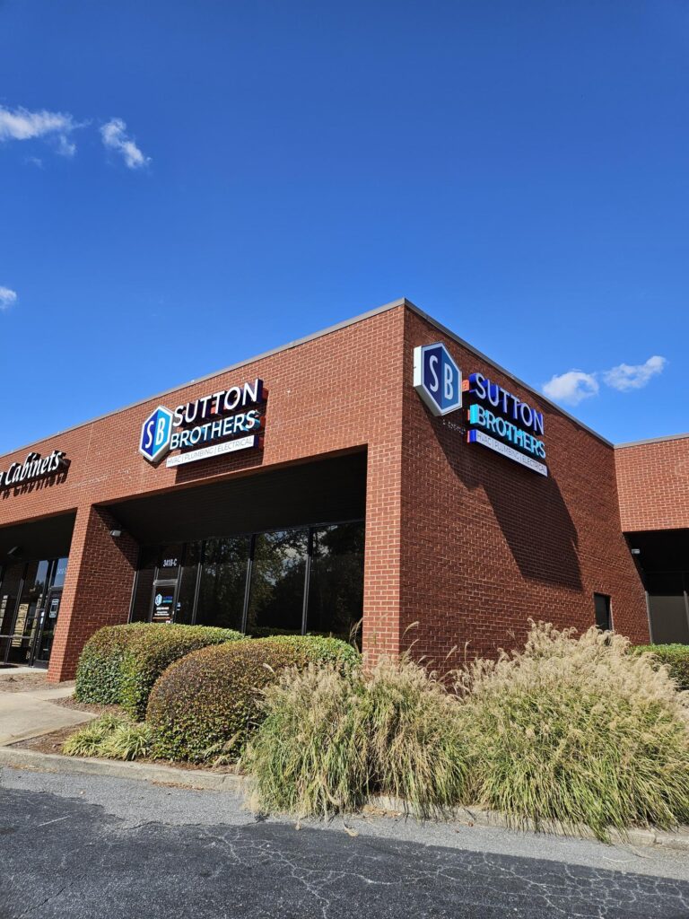 Sutton Brothers logo signage on our Greensboro, NC, location. Come on by and visit our showroom.